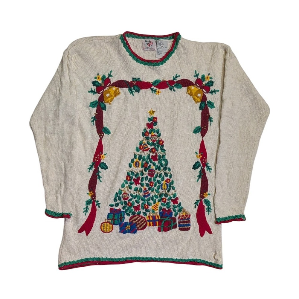 NUTCRACKER Christmas Sweater Womens Size L White 3D Knit Embellished Holiday